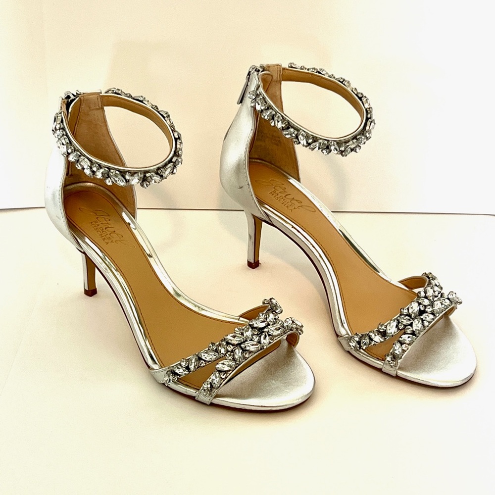 Jewel Badgley Mischka Caroline embellished ankle strap evening sandals